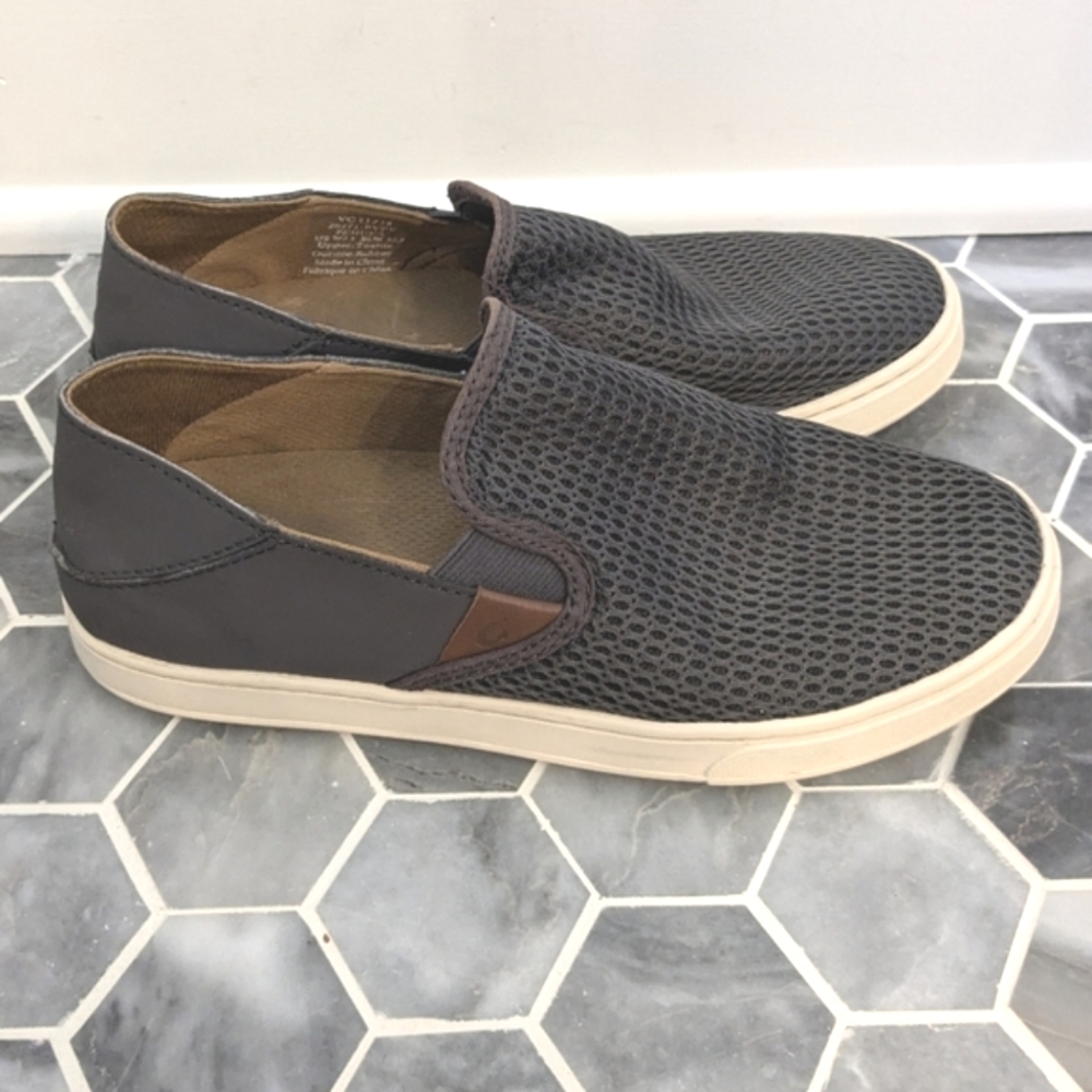 OluKai Grey Pehuea Mesh Slip On Shoes